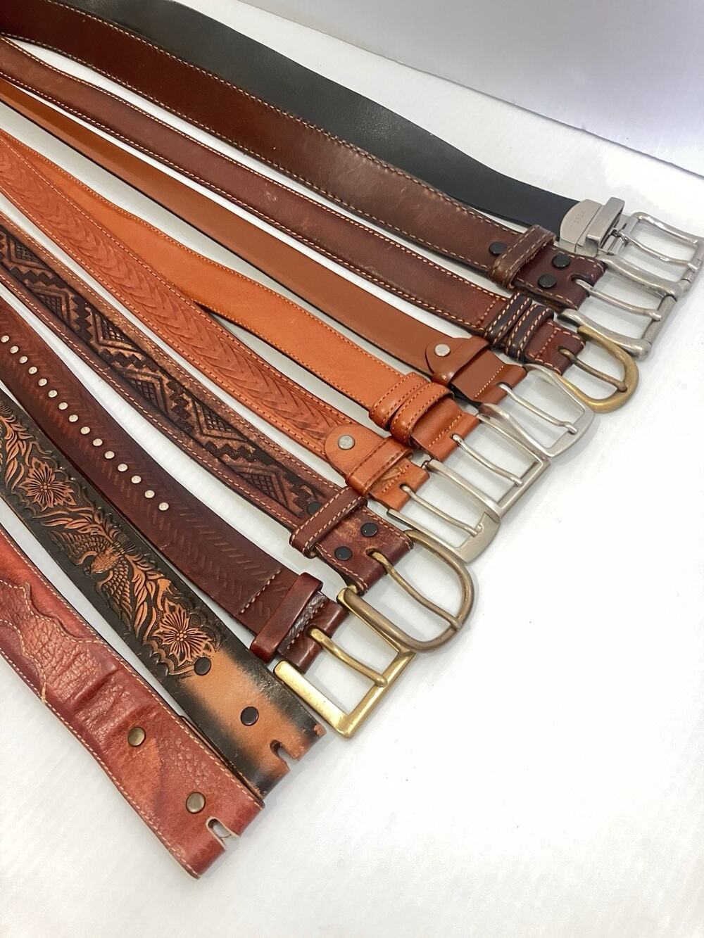 Leather Belt Lot Of 10 Western Embossed Tooled Dress Italy Mexico RESALE/REPAIR